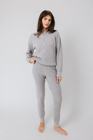 Heather Grey Funnel Neck Half-Zip Sweater + Sweater Jogger Bundle IVL April XS XS 