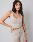 Taupe Boucle Scoop Neck Tank + Boucle Flared Drawstring Pant Bundle IVL April 