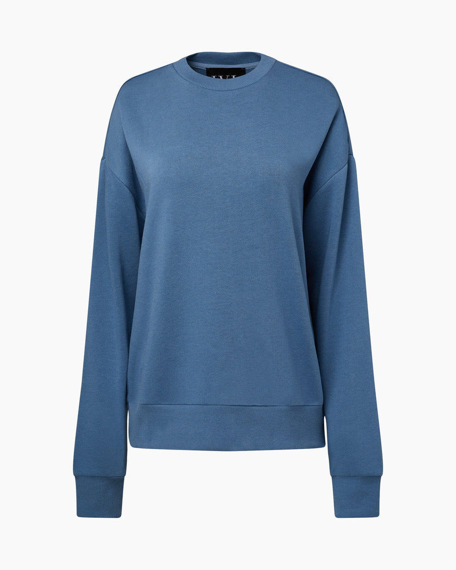 French Terry Crewneck Sweatshirt Top Fall 23 Coronet Blue XS 