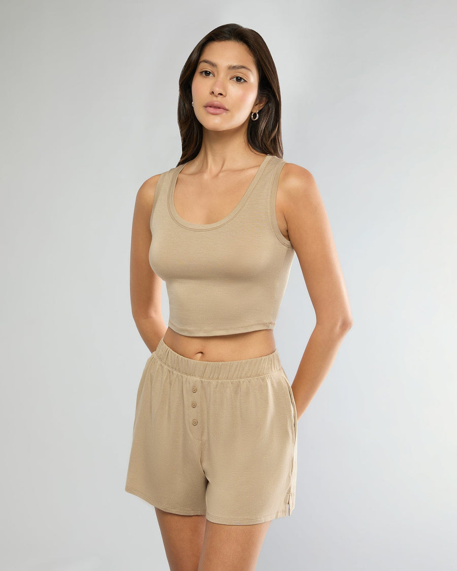 Warm Taupe Scoop Tank + Boxer Pajama Short IVL Collective 