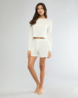 Off White Boatneck Long Sleeve Sleep Tee + Boxer Pajama Short Bundle IVL Collective XS XS 