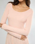 Soft Peach Long Sleeve Cropped Scoop Neck Top + Boxer Pajama Short Bundle IVL Collective 