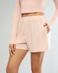 Soft Peach Long Sleeve Cropped Scoop Neck Top + Boxer Pajama Short Bundle IVL Collective 