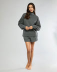 Heather Charcoal Funnel Neck Sweatshirt + Pull-on Short Bundle IVL Collective XS XS 