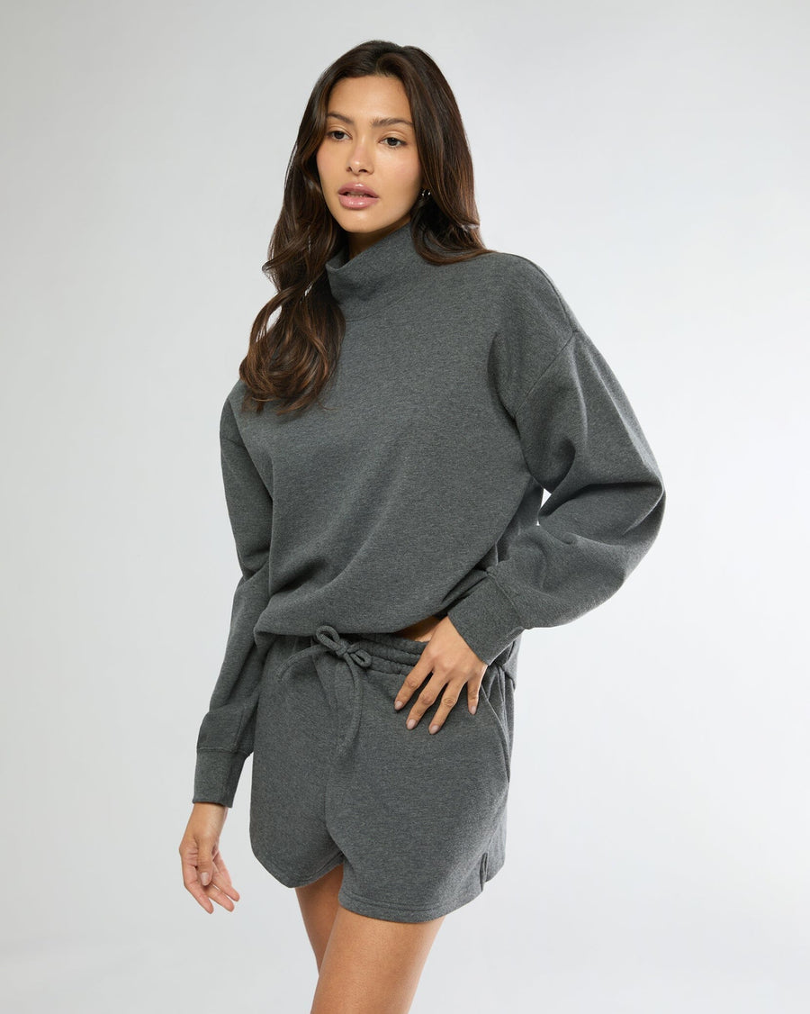 Heather Charcoal Funnel Neck Sweatshirt + Pull-on Short Bundle IVL Collective 