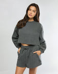 Heather Charcoal Cropped Crewneck Sweatshirt + Pull-on Short Bundle IVL Collective 