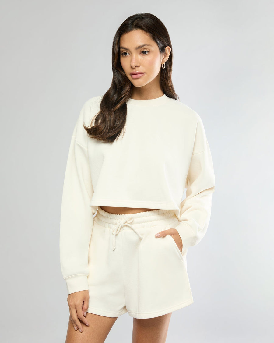 Off White Cropped Crewneck Sweatshirt + Pull-on Short Bundle IVL Collective 