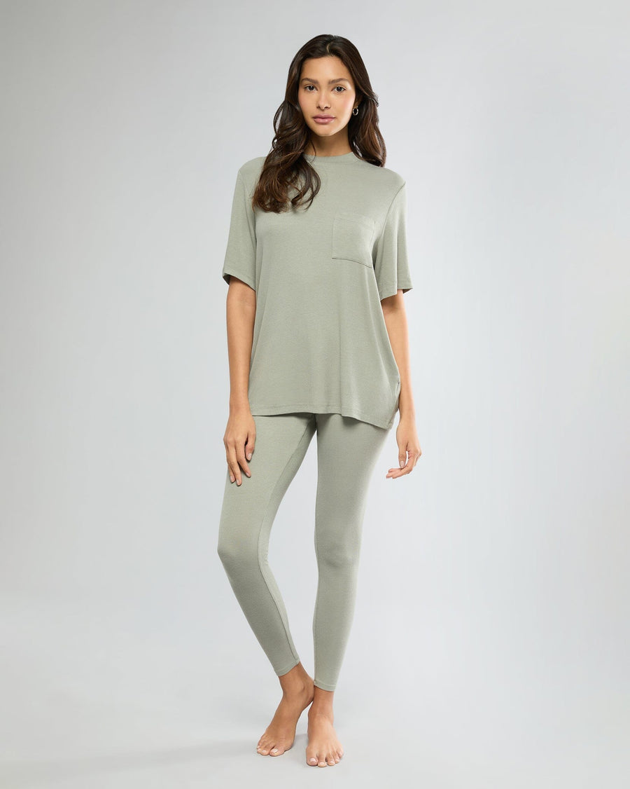 Soft Sage Rib Boyfriend Sleep Tee + Rib Snap Front Legging Bundle IVL Collective XS XS 