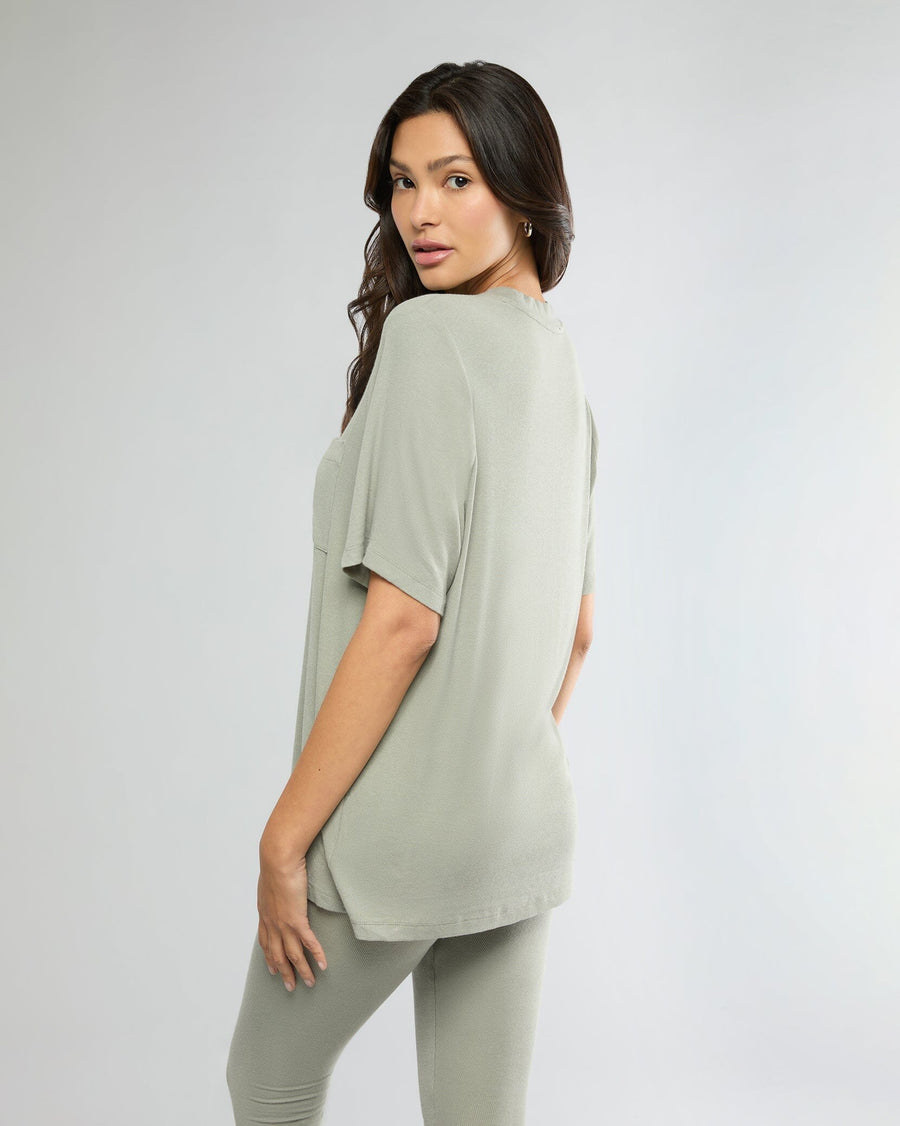 Soft Sage Rib Boyfriend Sleep Tee + Rib Snap Front Legging Bundle IVL Collective 