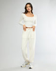 Off White Long Sleeve Cropped Scoop Neck Top + High Rise Jogger Bundle IVL Collective XS XS 