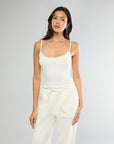 Off White Strappy Cami Butter Knit Top + High Rise Jogger Bundle IVL Collective 