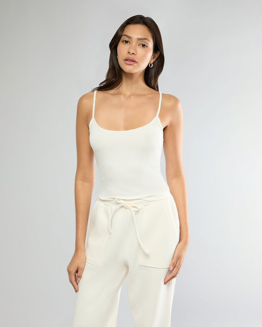 Off White Strappy Cami Butter Knit Top + High Rise Jogger Bundle IVL Collective 