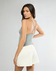 Shadow Green Strappy Cami Butter Knit Top + Off White Pull-on Short Bundle IVL Collective 