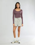 Pepper Long Sleeve Cropped Scoop Neck Top + Heather Grey Pull-on Short Bundle IVL Collective XS XS 