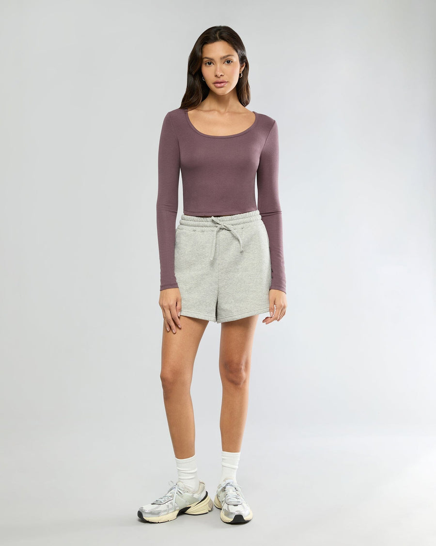 Pepper Long Sleeve Cropped Scoop Neck Top + Heather Grey Pull-on Short Bundle IVL Collective XS XS 