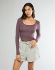 Pepper Long Sleeve Cropped Scoop Neck Top + Heather Grey Pull-on Short Bundle IVL Collective 