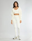 Off White Longline Bra Top + Active Legging + Oversized Zip-up Hoodie IVL Collective 2 XS 