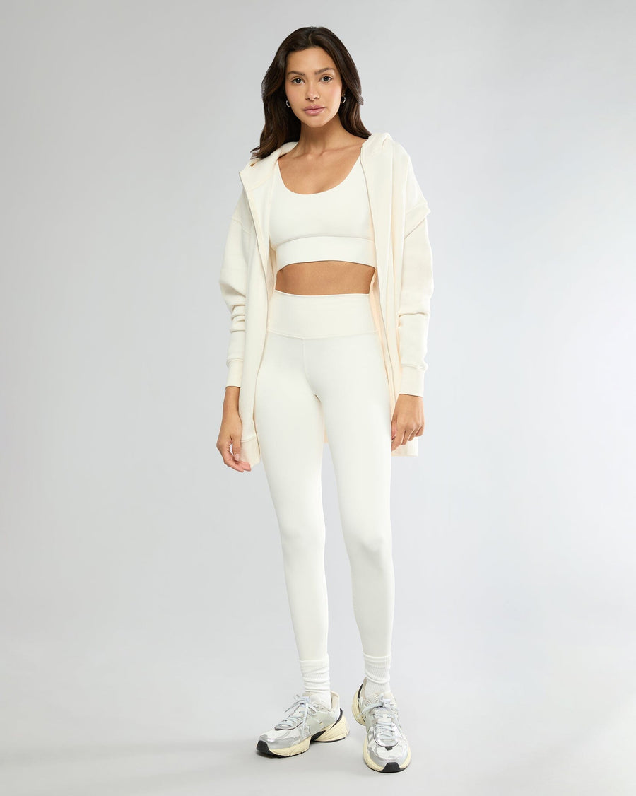 Off White Longline Bra Top + Active Legging + Oversized Zip-up Hoodie IVL Collective 2 XS 