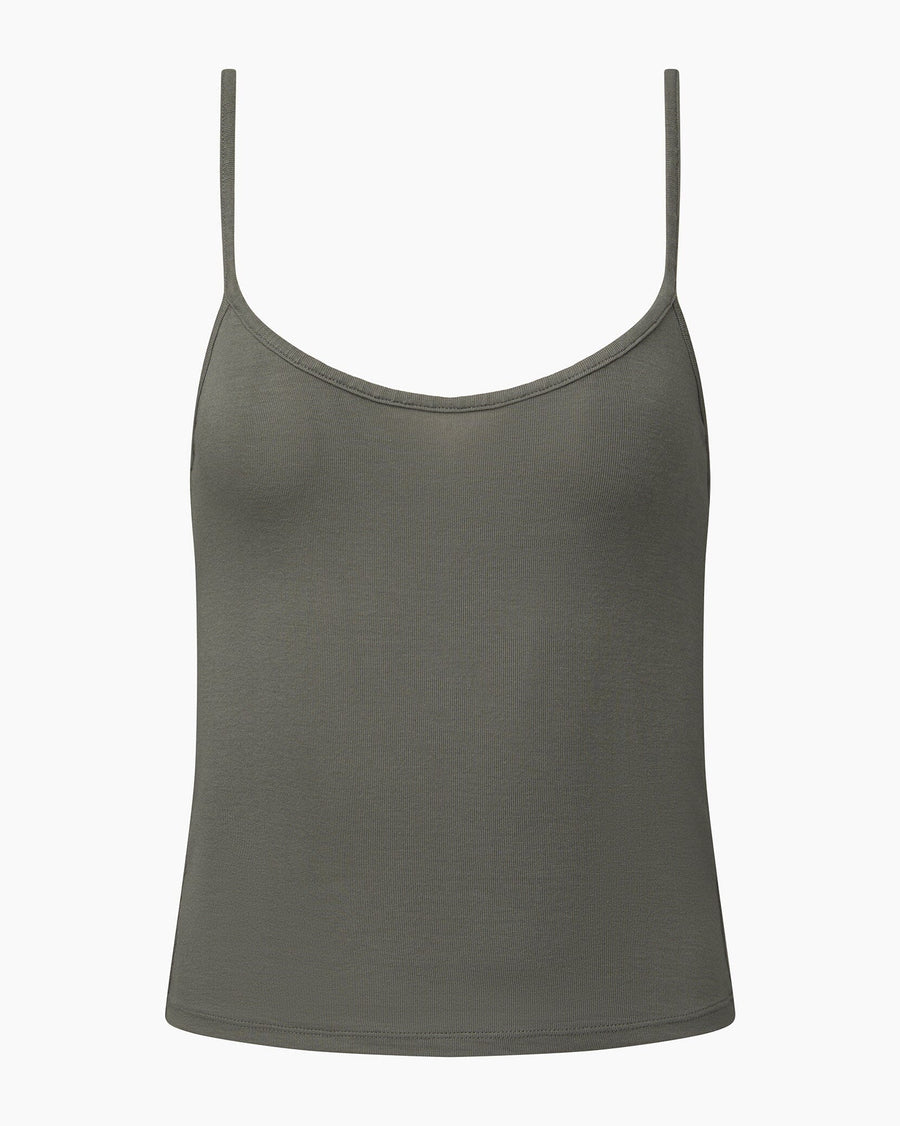 Shadow Green Strappy Cami Butter Knit Top + Off White Pull-on Short Bundle IVL Collective 